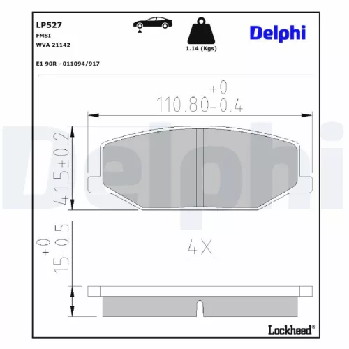 Remblokkenset, schijfrem DELPHI LP527)
