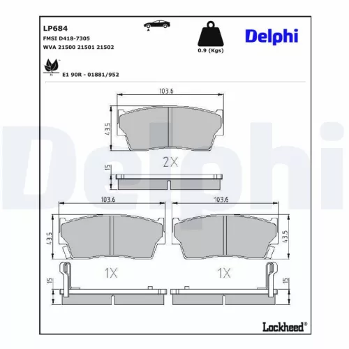 Remblokkenset, schijfrem DELPHI LP684)