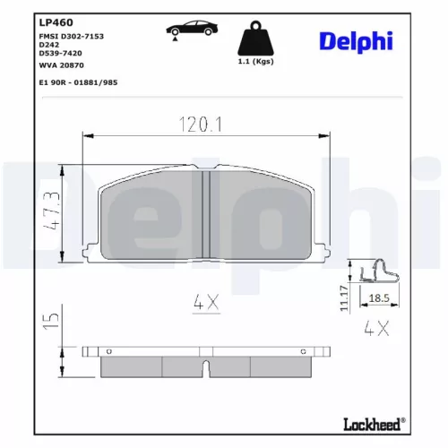 Remblokkenset, schijfrem DELPHI LP460)