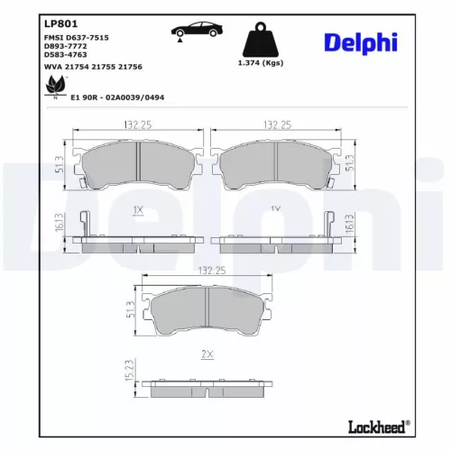 Remblokkenset, schijfrem DELPHI LP801)