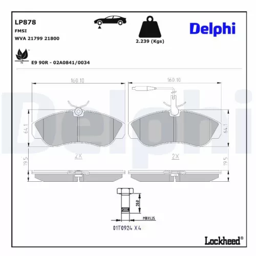 Remblokkenset, schijfrem DELPHI LP878)