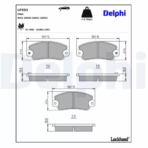 Brake Pad Set, disc brake DELPHI LP353)