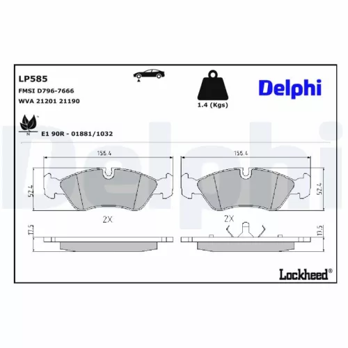 Brake Pad Set, disc brake DELPHI LP585)