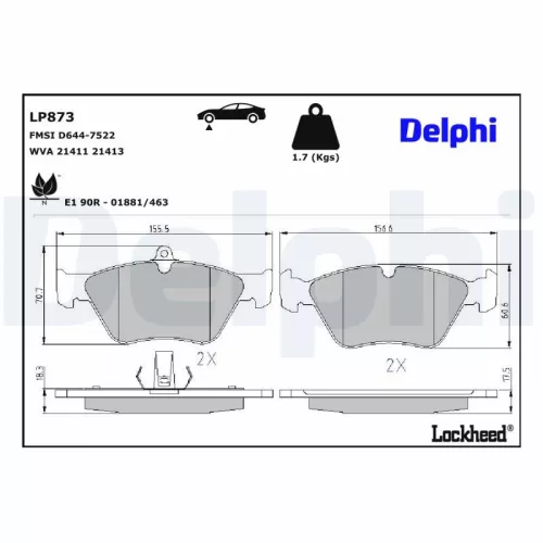 Remblokkenset, schijfrem DELPHI LP873)