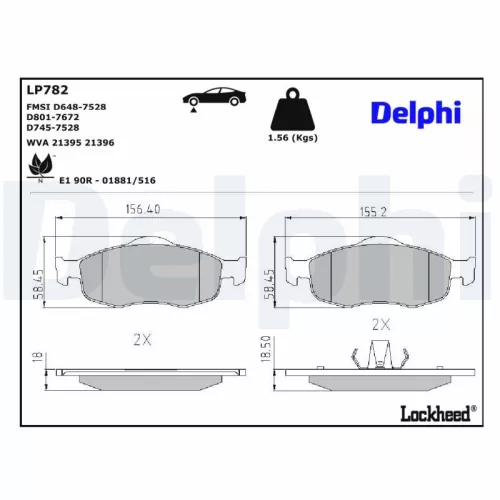 Remblokkenset, schijfrem DELPHI LP782)