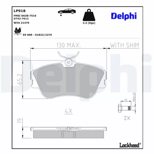 Remblokkenset, schijfrem DELPHI LP918)
