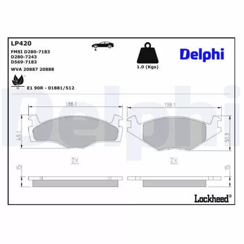Brake Pad Set, disc brake DELPHI LP420)