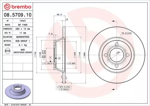 Remschijf BREMBO 08.5709.10)