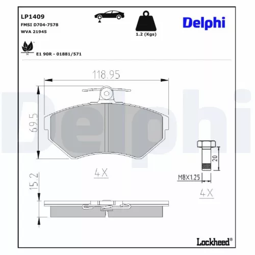 Brake Pad Set, disc brake DELPHI LP1409)