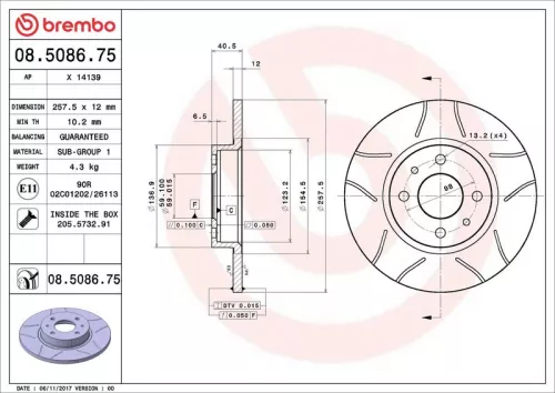 Brake Disc BREMBO 08.5086.75)