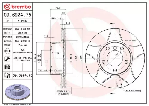 Remschijf BREMBO 09.6924.75)