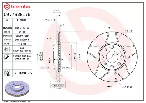 Remschijf BREMBO 09.7628.75)