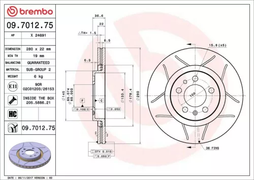 Remschijf BREMBO 09.7012.75)