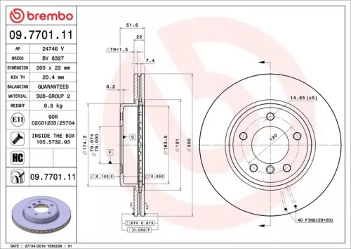 Remschijf BREMBO 09.7701.11)