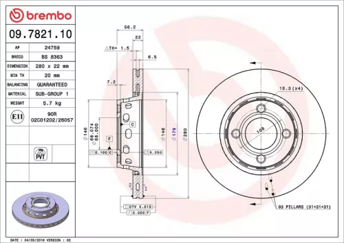 Remschijf BREMBO 09.7821.10)