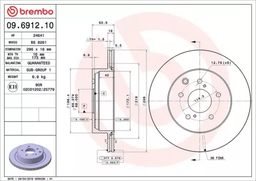 Remschijf BREMBO 09.6912.10)