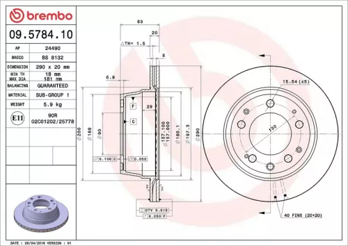 Remschijf BREMBO 09.5784.10)