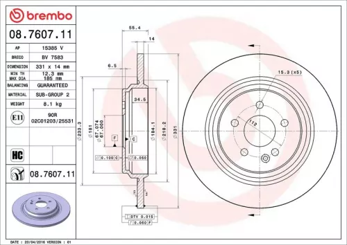Remschijf BREMBO 08.7607.11)