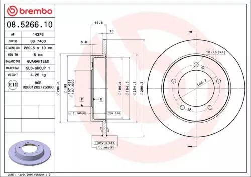 Remschijf BREMBO 08.5266.10)