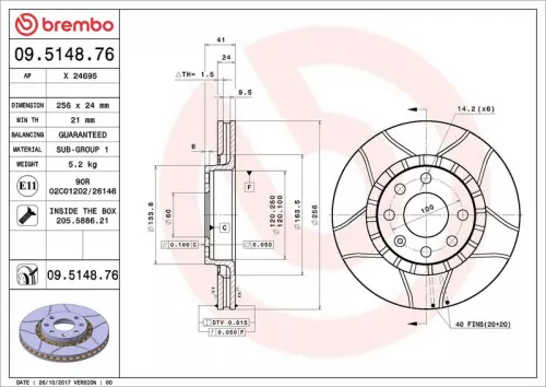 Remschijf BREMBO 09.5148.76)