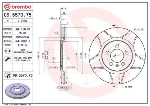 Remschijf BREMBO 09.5570.75)