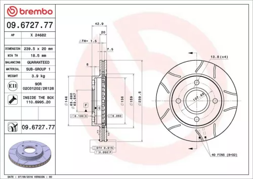 Brake Disc BREMBO 09.6727.77)