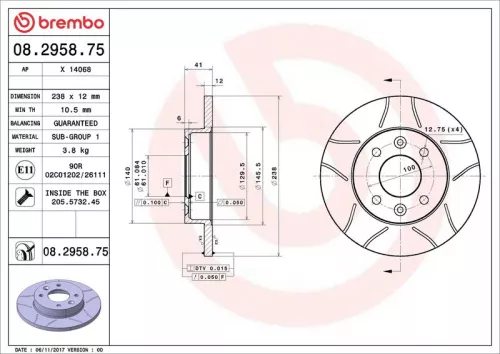Brake Disc BREMBO 08.2958.75)