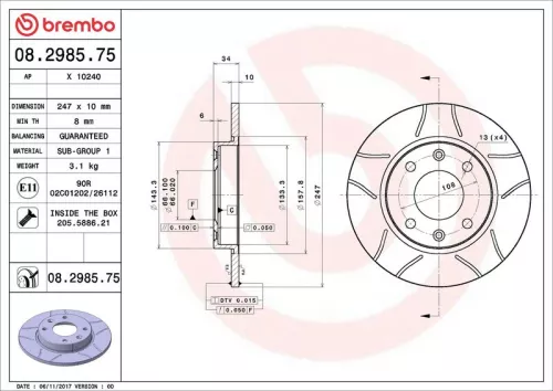 Remschijf BREMBO 08.2985.75)