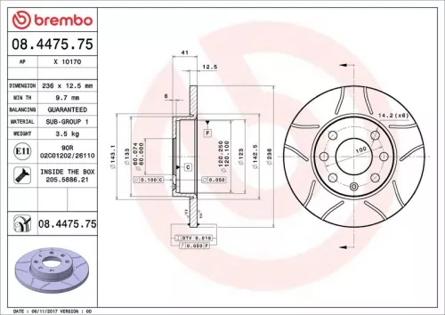 Remschijf BREMBO 08.4475.75)