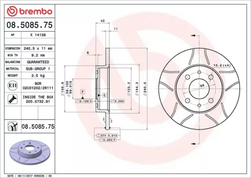 Brake Disc BREMBO 08.5085.75)