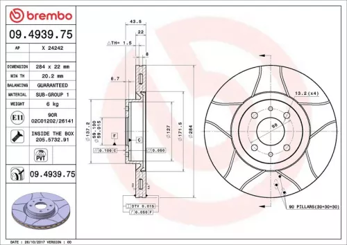 Brake Disc BREMBO 09.4939.75)
