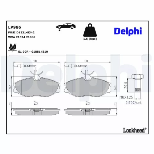 Remblokkenset, schijfrem DELPHI LP986)
