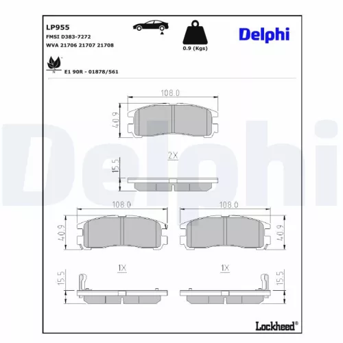 Remblokkenset, schijfrem DELPHI LP955)