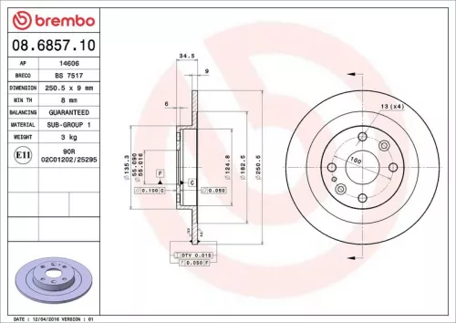 Remschijf BREMBO 08.6857.10)