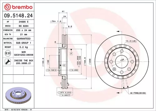 Remschijf BREMBO 09.5148.24)
