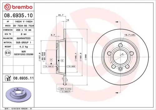 Brake Disc BREMBO 08.6935.10)