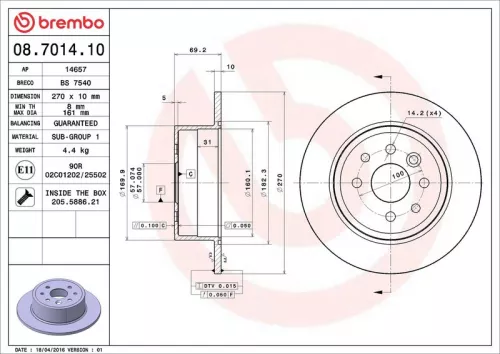 Remschijf BREMBO 08.7014.10)