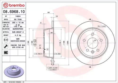 Remschijf BREMBO 08.6968.10)
