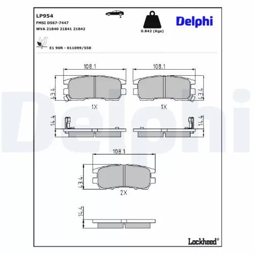 Remblokkenset, schijfrem DELPHI LP954)