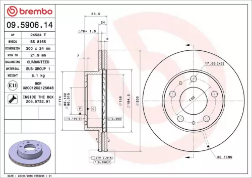 Brake Disc BREMBO 09.5906.14)