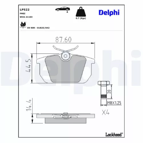 Brake Pad Set, disc brake DELPHI LP522)