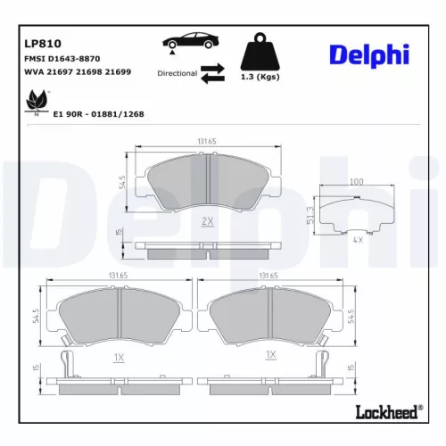 Remblokkenset, schijfrem DELPHI LP810)