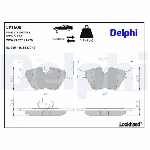 Remblokkenset, schijfrem DELPHI LP1608)