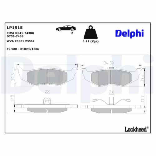 Remblokkenset, schijfrem DELPHI LP1515)