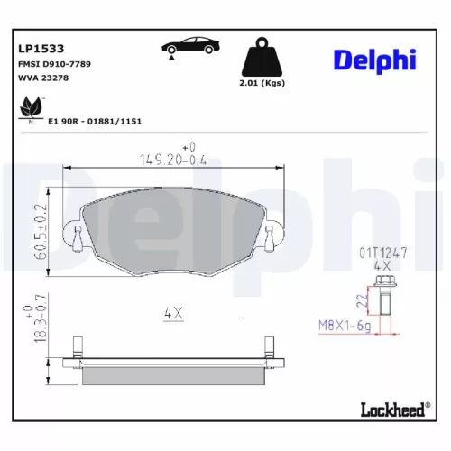 Remblokkenset, schijfrem DELPHI LP1533)