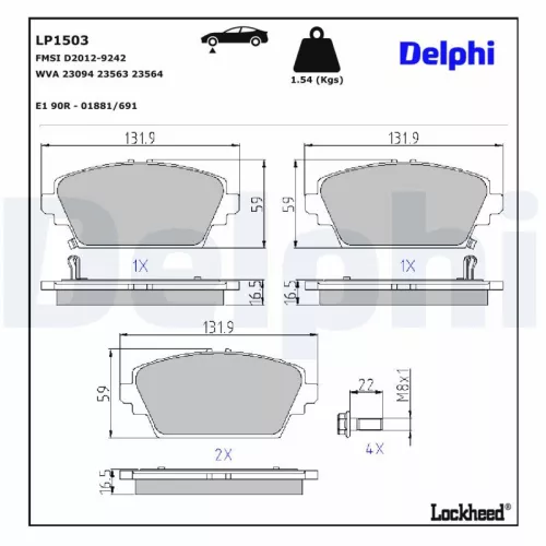 Brake Pad Set, disc brake DELPHI LP1503)