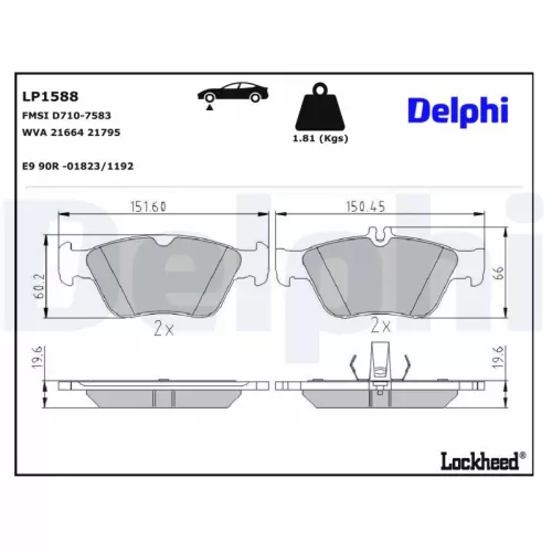 Remblokkenset, schijfrem DELPHI LP1588)