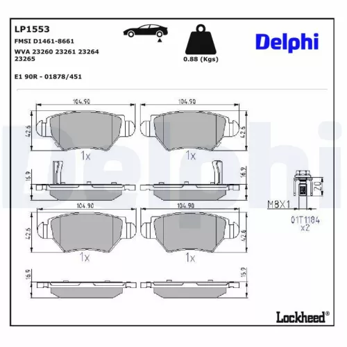 Brake Pad Set, disc brake DELPHI LP1553)