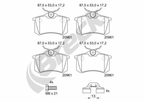 Brake Pad Set, disc brake BRECK 20961 10 704 00)
