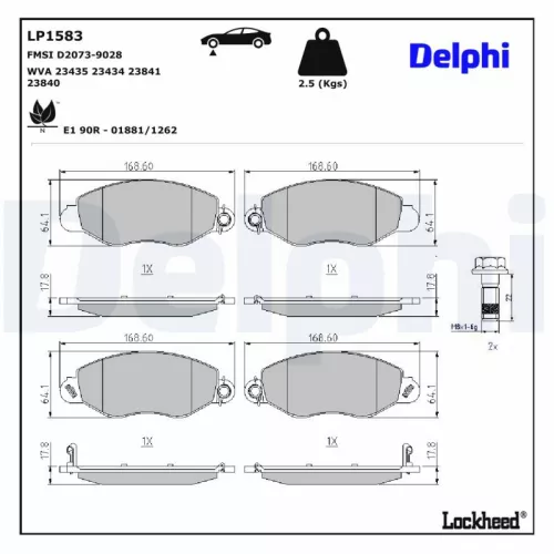 Brake Pad Set, disc brake DELPHI LP1583)